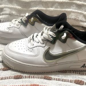 Nike Air Force 1 React White Iridescent, Mens,Size 9.5 (glow in the dark swoosh)